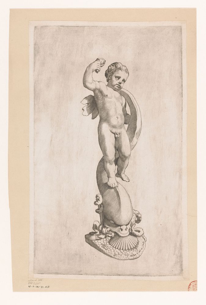 Standbeeld van een kind staande op een dolfijn (1636 - 1637) by Claude Mellan and Claude Mellan