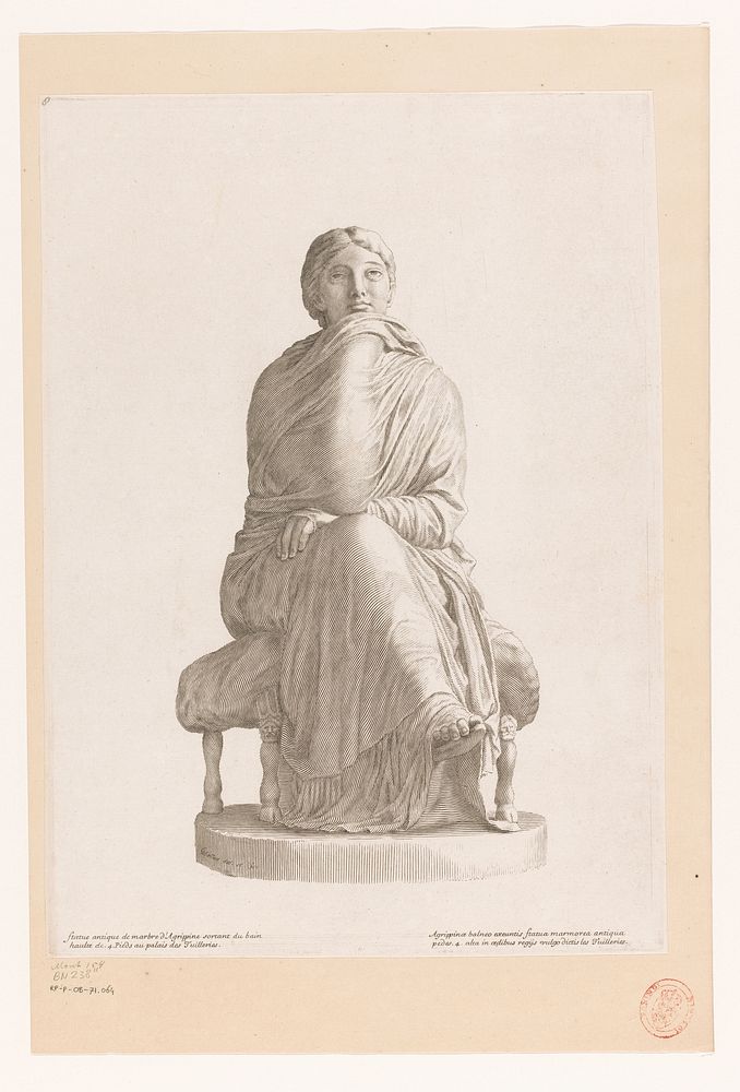 Standbeeld van een zittende vrouw in draperie gewikkeld (1608 - 1677) by Claude Mellan, Claude Mellan, Imprimerie Royale and…
