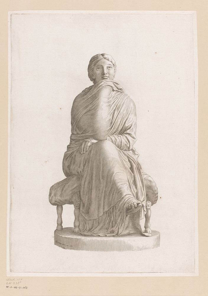 Standbeeld van een zittende vrouw in draperie gewikkeld (1608 - 1677) by Claude Mellan, Claude Mellan, Imprimerie Royale and…