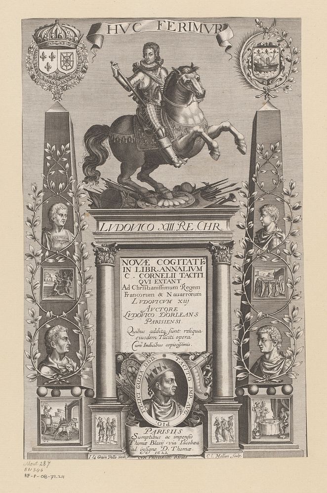 Monument met portret van Lodewijk XIII te paard (1622) by Claude Mellan, Jan Ziarnko, Thomas Blasius and Lodewijk XIII…