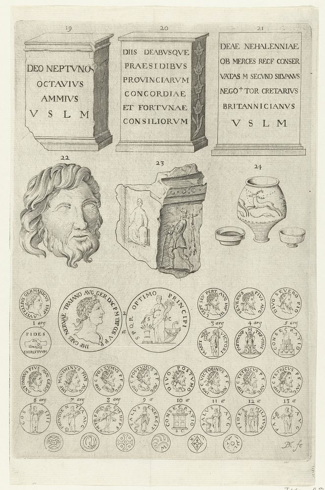 Romeinse altaarstenen en munten (1648 - 1650) by Jan de Mel