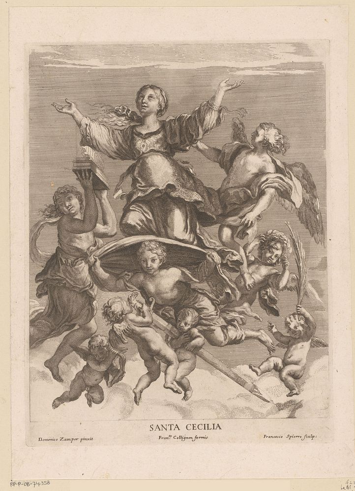 Engelen dragen de heilige Cecilia naar de hemel (1649 - 1681) by François Spierre and Domenichino