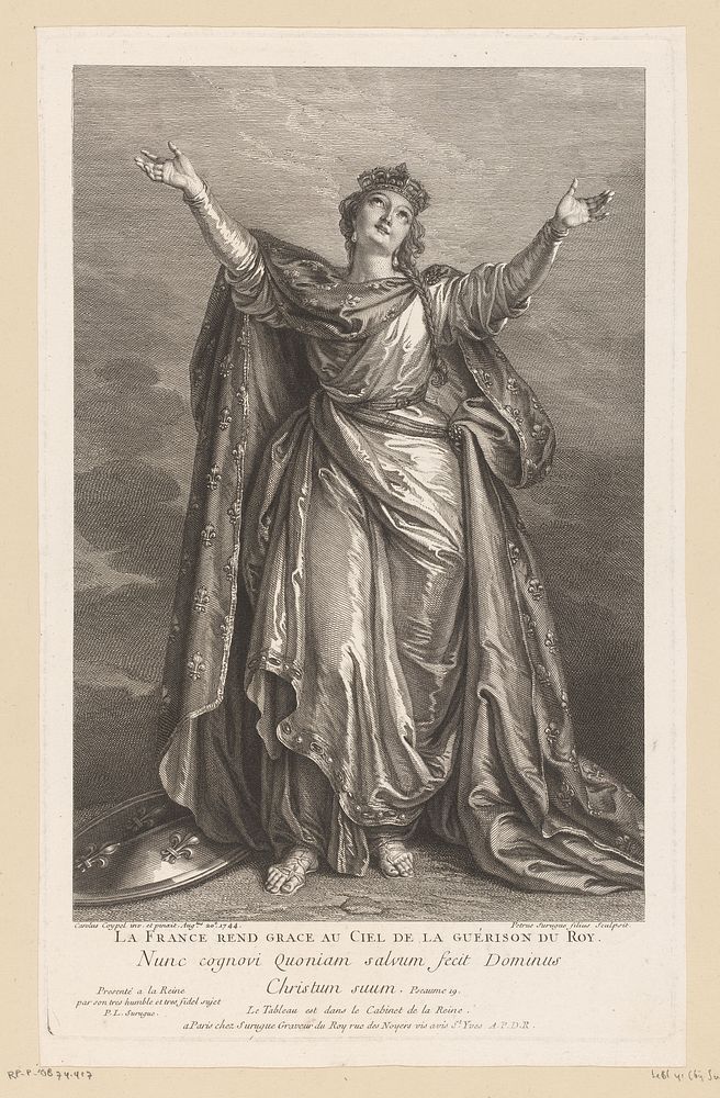 Frankrijk dankt de hemel voor de genezing van de koning (1726 - 1772) by Pierre Louis Surugue, Charles Antoine Coypel, Louis…