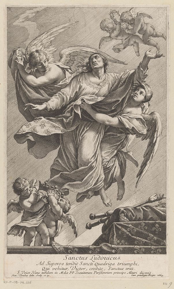 Heilige Lodewijk IX door twee engelen ten hemel gedragen (1664) by François Tortebat, Simon Vouet, François Tortebat…