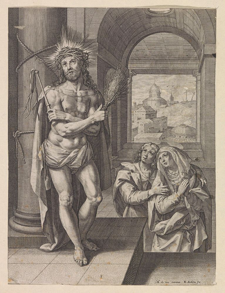 Geseling van Christus met Johannes en Maria (1570 - 1632) by Raphaël Sadeler I and Maerten de Vos