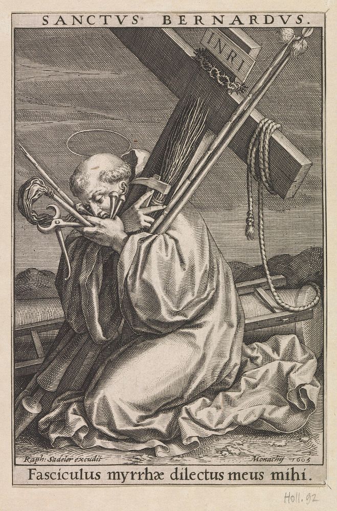 Heilige Bernardus van Clairveaux met passiewerktuigen (1605) by Raphaël Sadeler I and Raphaël Sadeler I