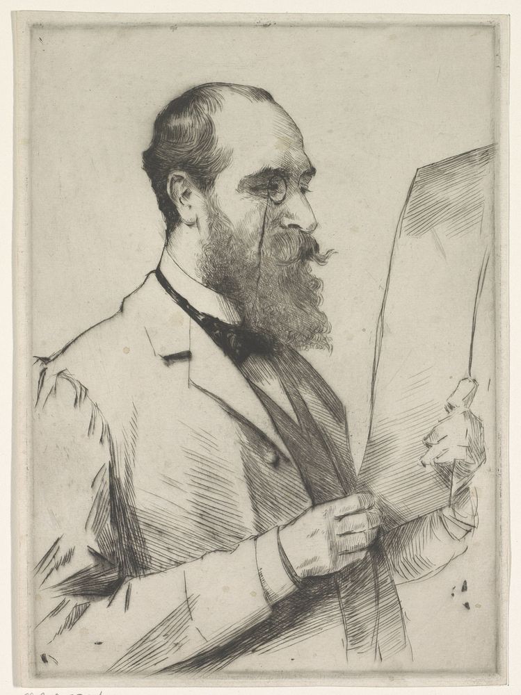 Portret van een lezende man met monocle (1800 - 1900) by anonymous