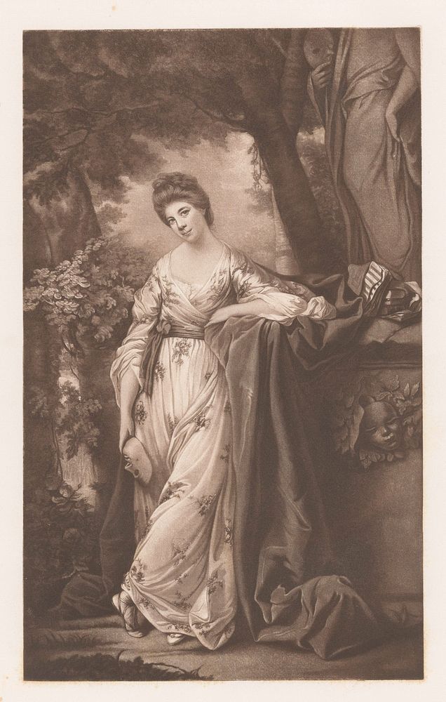 Portret van Frances Abington-Barton als Thalia (1755 - 1790) by James Watson prentmaker and Joshua Reynolds