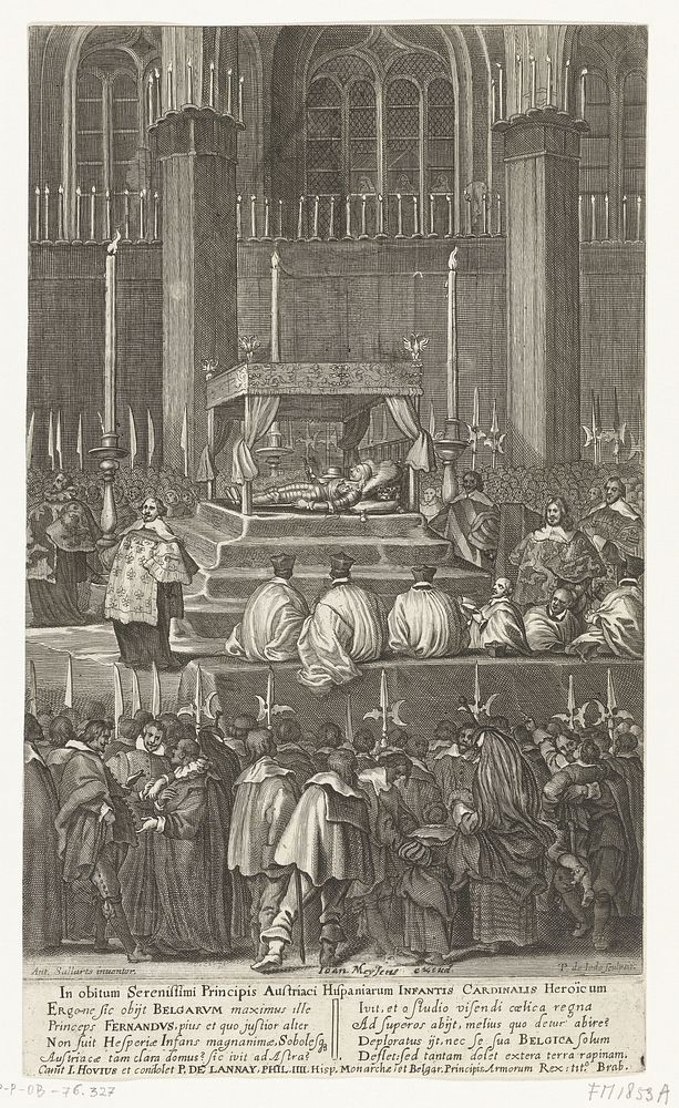 Praalbed van de overleden kardinaal-infant Ferdinand van Oostenrijk, opgebaard in de Sint-Gudulekerk te Brussel, 1641 (1641)…