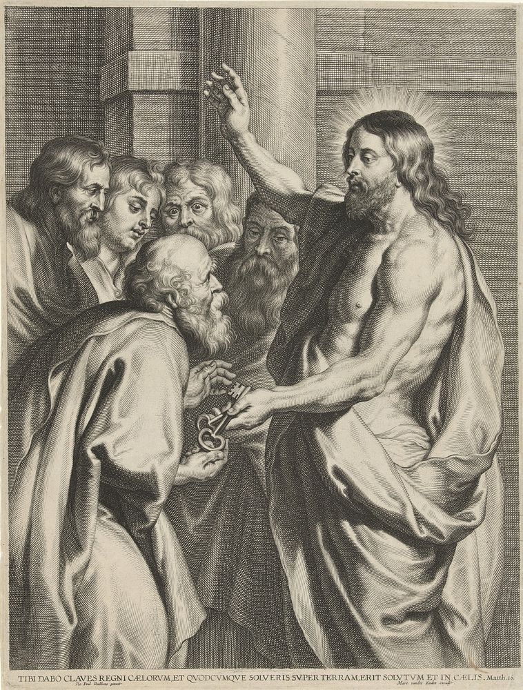 Christus geeft Petrus de sleutels (1634 - 1654) by Pieter de Jode I, Peter Paul Rubens and Martinus van den Enden I