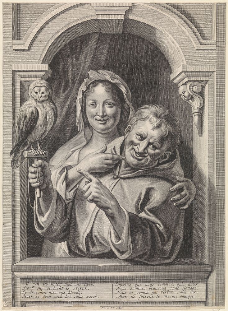 Man met uil in venster (1628 - 1670) by Pieter de Jode II and Jacques Jordaens