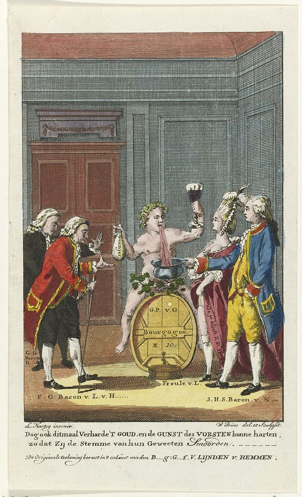 Spotprent op prins Willem V als brakende Bacchus, 1782 (1782) by anonymous, Willem V prins van Oranje Nassau, Willem V prins…