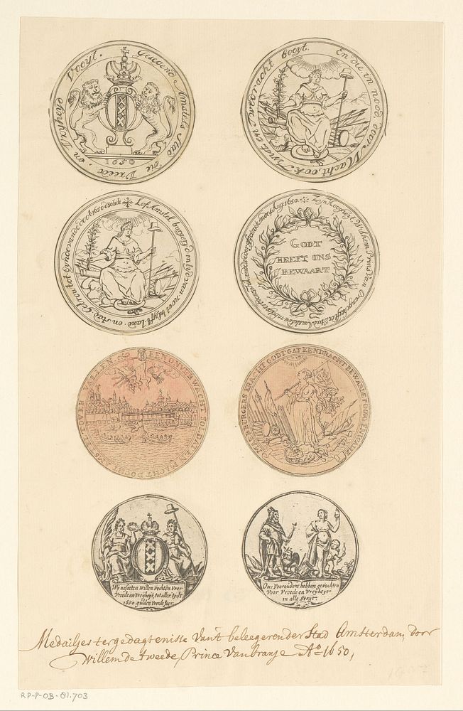 Vier penningen op het beleg van Amsterdam door Willem II, 1650 (1650 - 1749) by anonymous