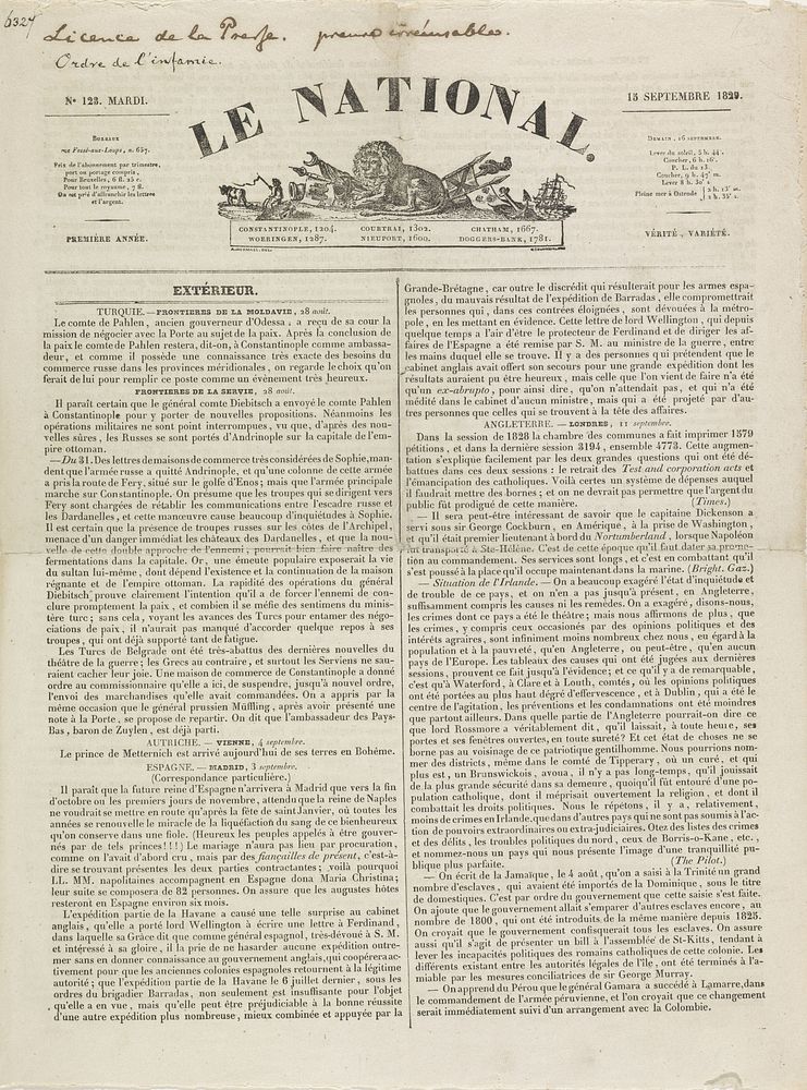 Le National van 15 september 1829 (1829) by H G Moke Fils