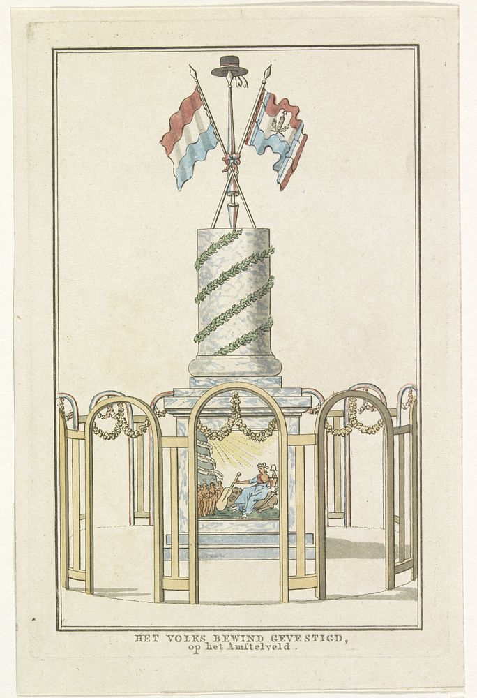 Het Volksbewind Gevestigd, decoratie op het Amstelveld, 1795 (1795) by Noach van der Meer II