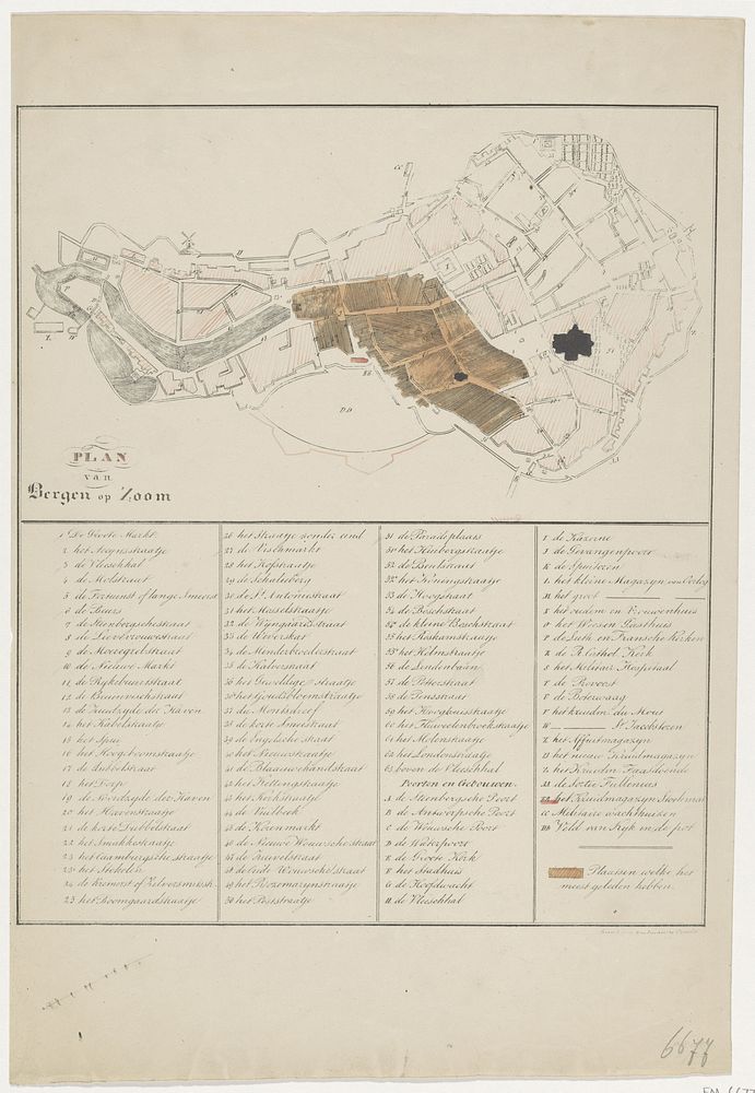 Plattegrond van Bergen op Zoom na de ontploffing van Stoelemat, 1831 (1831) by Johannes Paulus Houtman
