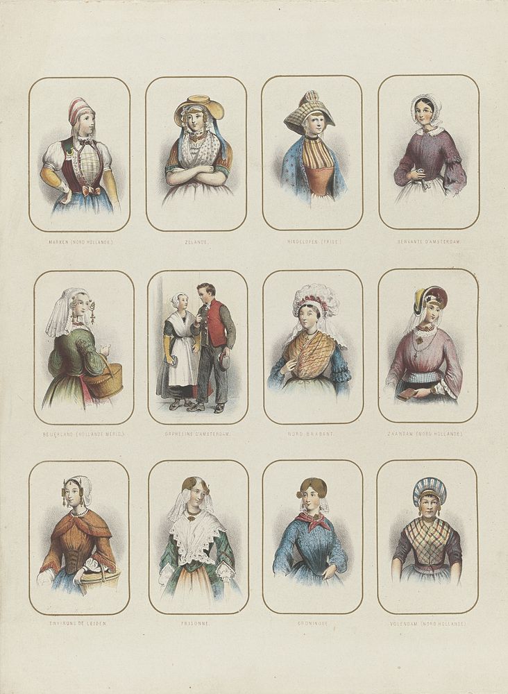 Twaalf Nederlandse klederdrachten, ca. 1850 (1845 - 1855) by anonymous