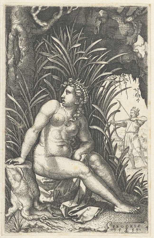 Procris bespiedt Cephalus (1539) by Georg Pencz and Georg Pencz