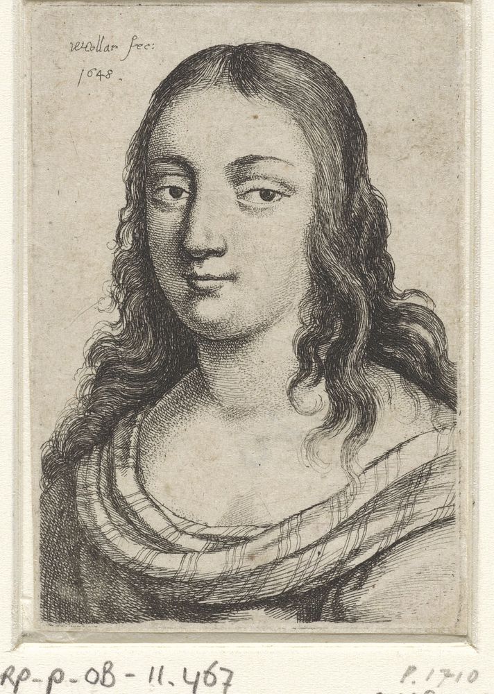 Portret van een vrouw met gestreepte sjaal (1648) by Wenceslaus Hollar