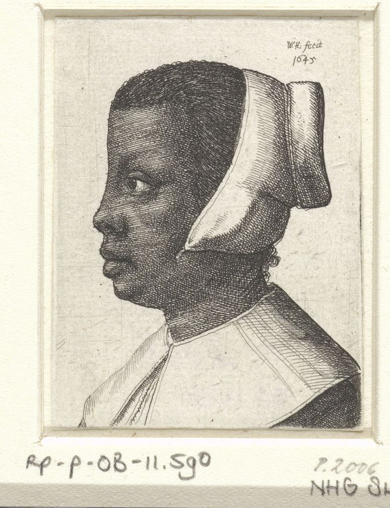 Portret van een zwarte jonge vrouw met hoofdkapje (1645) by Wenceslaus Hollar