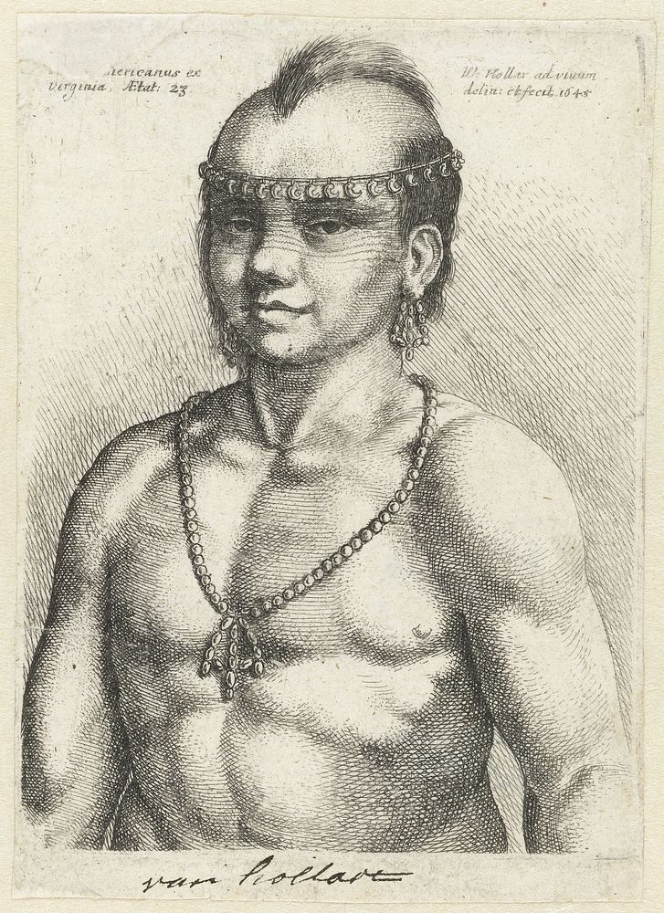 Portret van een man uit Tsenacommacah (Virginia), Amerika, op 23-jarige leeftijd (1645) by Wenceslaus Hollar and Wenceslaus…
