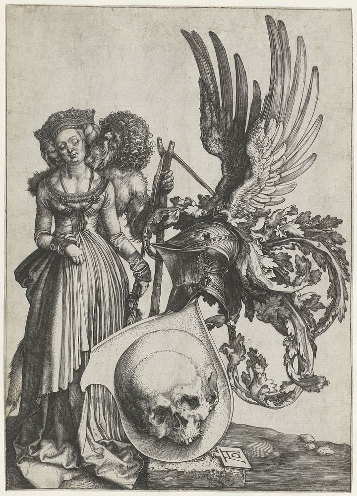 Wapenschild met vrouw en wildeman (1503) by Albrecht Dürer