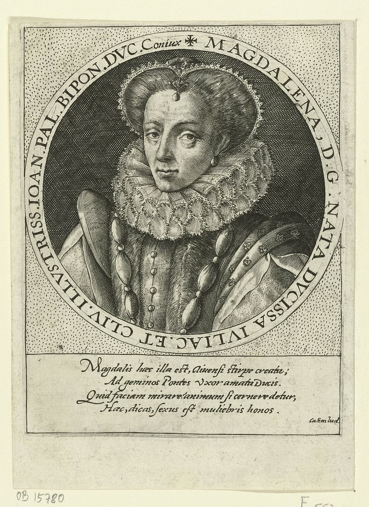 Portret van Magdalena van Gulik en Kleef (1610) by Crispijn van de Passe I and Caspar Ensius