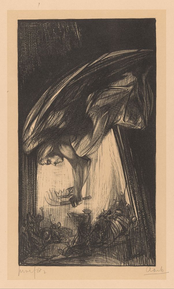 Engel boven menigte mensen (1881 - 1934) by Johannes Josephus Aarts