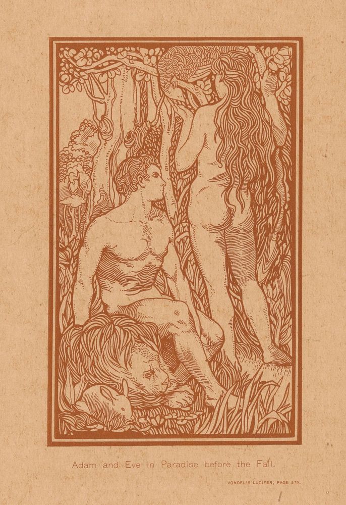 Adam en Eva in het paradijs voor de zondeval (1898) by Johannes Josephus Aarts and Continental Publishing Co