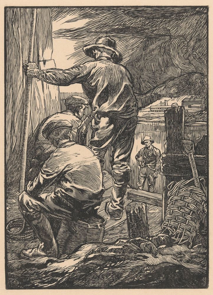 Vier arbeiders bij het water (1881 - 1934) by Johannes Josephus Aarts