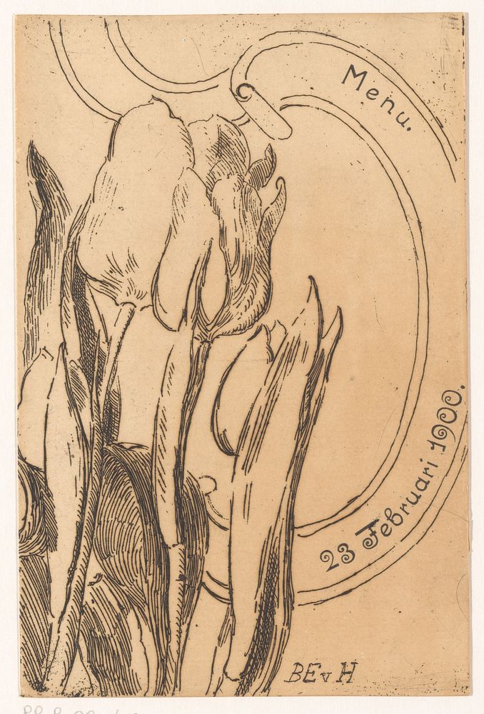 Menukaart met tulpen (in or before 1900) by Barbara Elisabeth van Houten