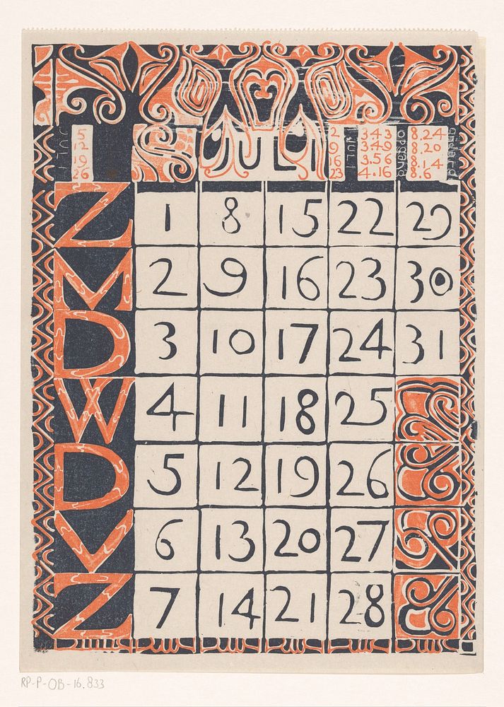Kalenderblad juli 1900 (1900) by Carel Adolph Lion Cachet