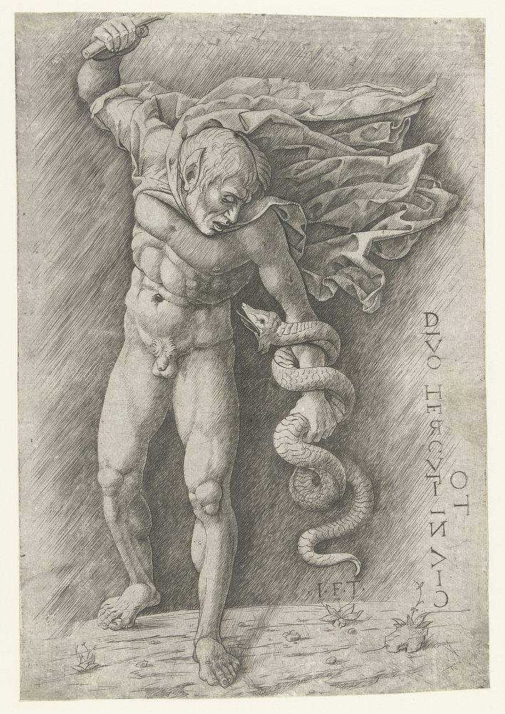 Faun Fighting a Snake (c. 1500 - c. 1550) by Andrea Mantegna and anonymous