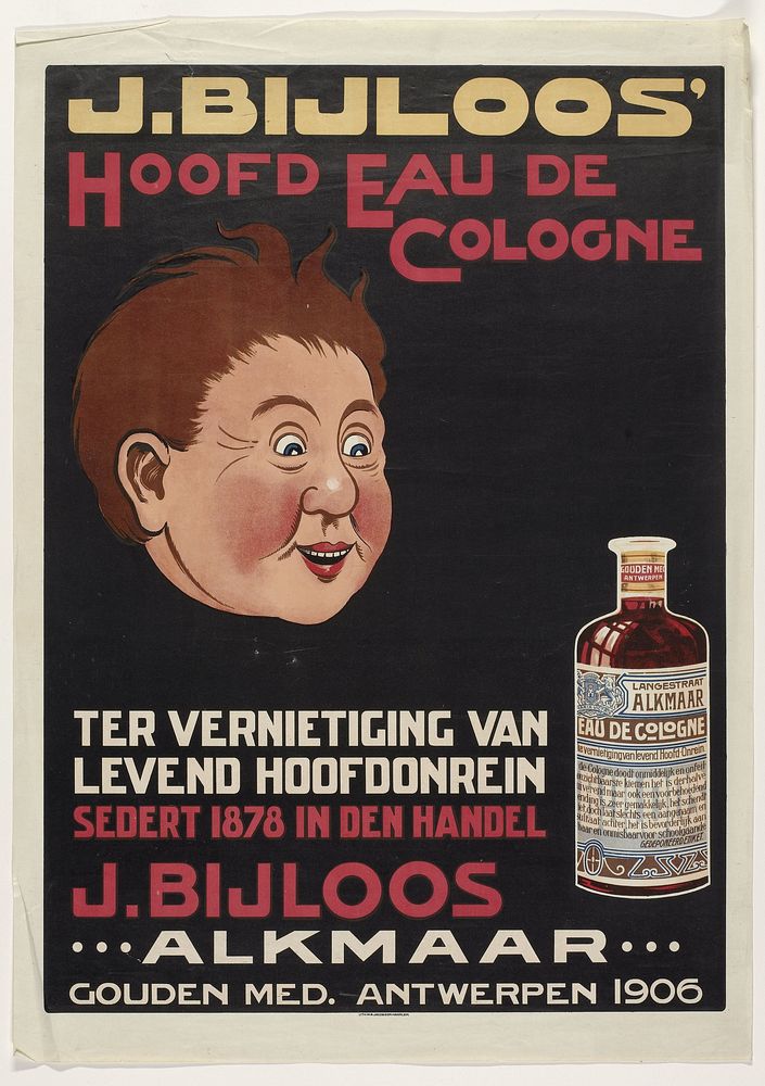 Affiche voor J. Bijloos' Hoofd Eau de Cologne, 1906 (1906 - 1915) by M A Jacobson