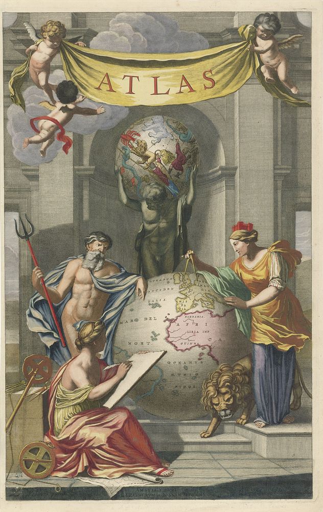 Neptunus en Cybele naast een globe (1734 - 1746) by Jan van Munnickhuysen, Zacharias Webber II, Reinier Ottens I and Josua…