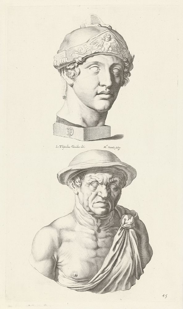 Portret van een gladiator met helm en portret van een oude man (1640) by Michel Natalis and Giovanni Citosibio Guidi