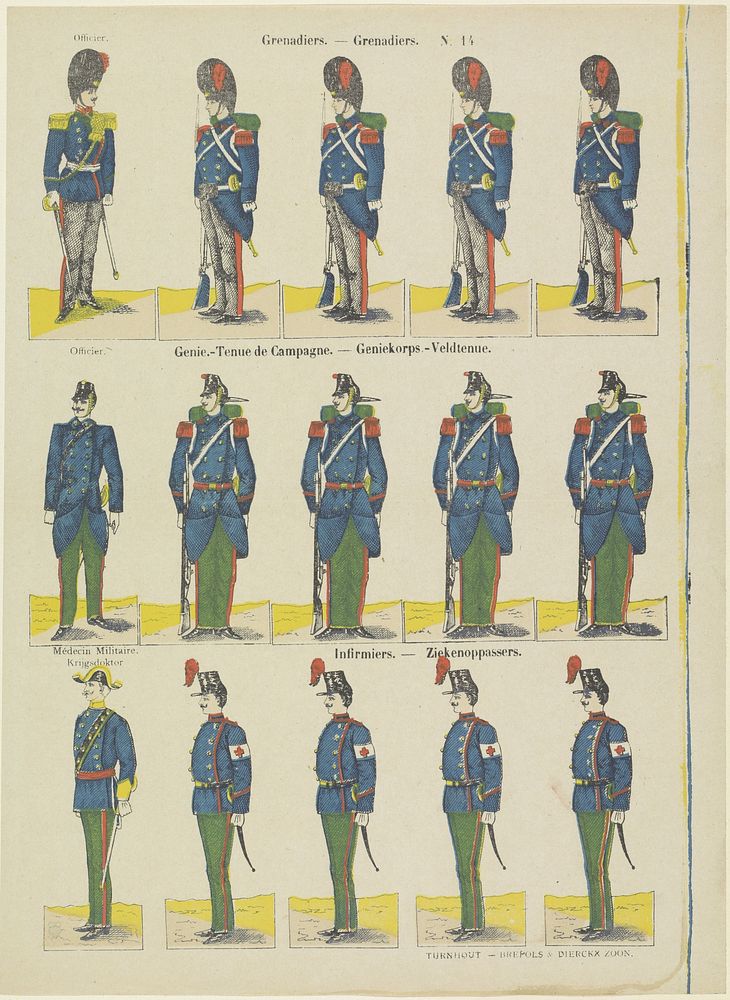 Grenadiers / Grenadiers / Génie.-Tenue de Campagne / Geniekorps.-Veldtenue / Infirmiers / Ziekenoppassers (1833 - 1911) by…