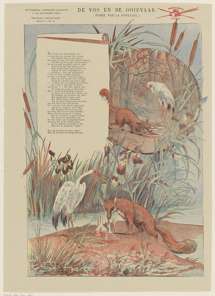 De vos en de ooievaar (1890) by Arents prentmaker, Gustave Fraipont and Albert Quantin