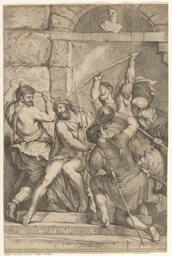 Doornenkroning van Christus (1626 - 1680) by Luigi Pellegrino Scaramuccia, Titiaan and Alessandro Farnese