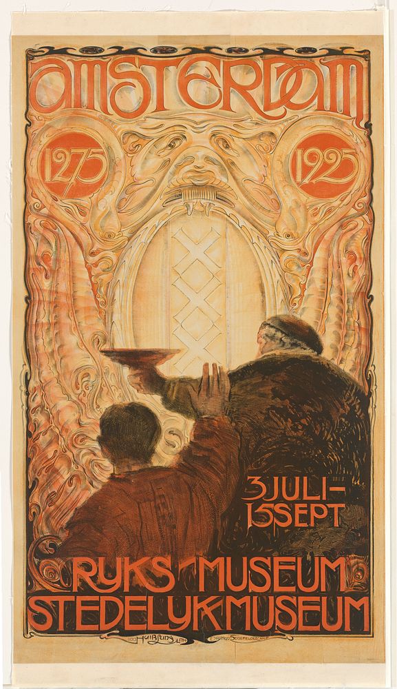 Affiche voor de tentoonstelling Amsterdam 1275-1925 (1925) by Huib Luns and Stoomsteendrukkerij Senefelder