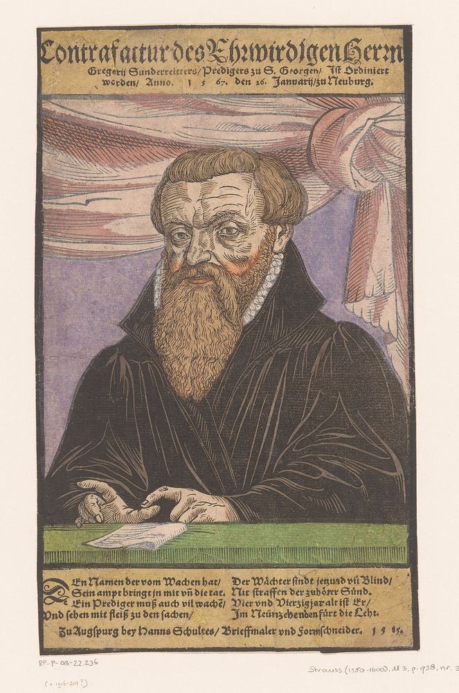 Portret van Gregor Sunderreitter (1585) by anonymous and Hans Schultes