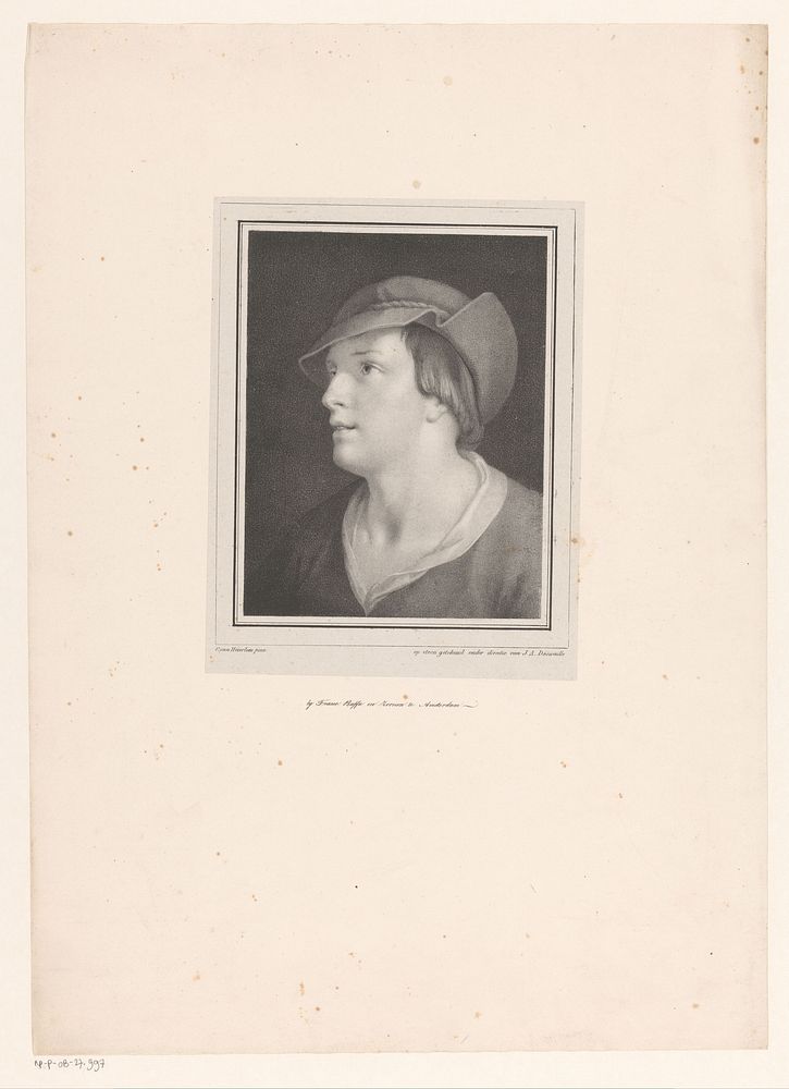 Portret van een jongeman met baret (1809 - 1850) by Jean Augustin Daiwaille, Cornelis Cornelisz van Haarlem and Frans Buffa…