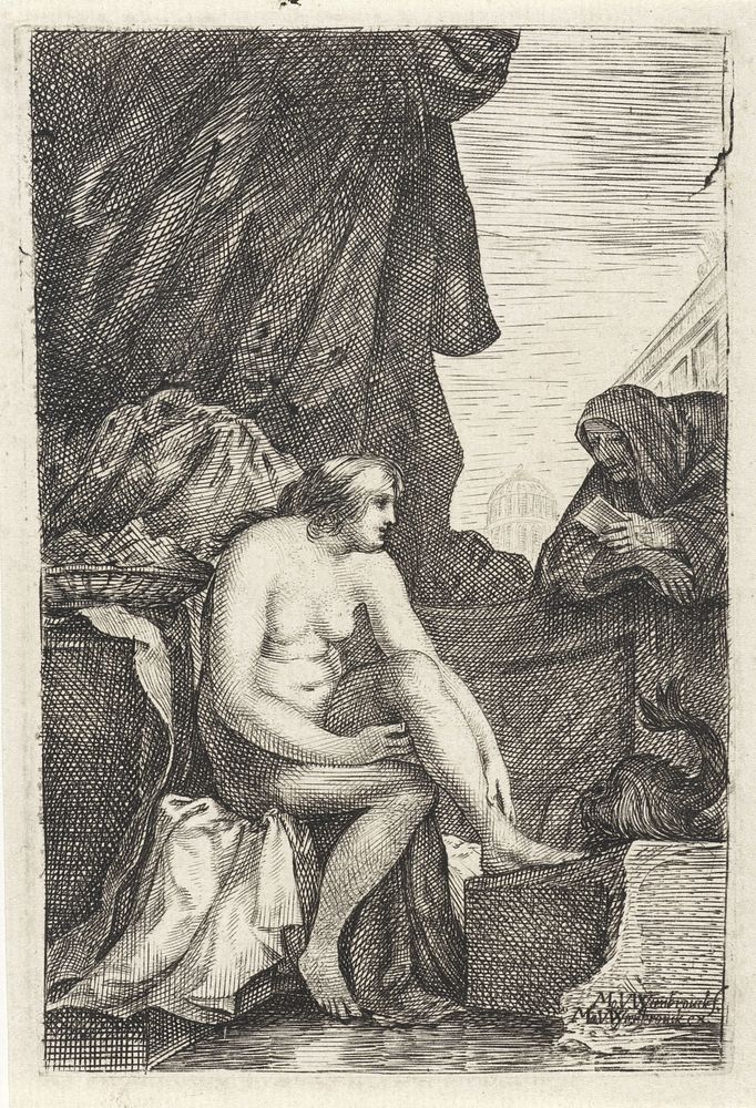 Batseba ontvangt de uitnodiging van David (1646 - 1660) by Moyses van Wtenbrouck and Matheus Moysesz van Wtenbrouck