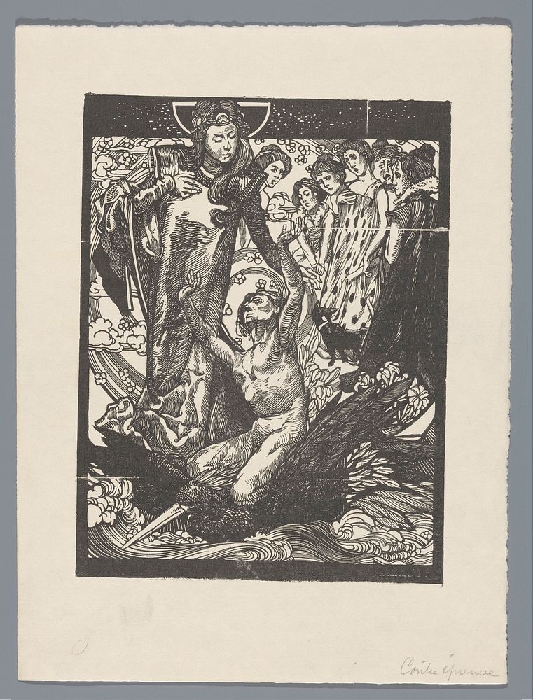 Vrouwenfiguren met man op rug van vogel (1881 - 1934) by Johannes Josephus Aarts