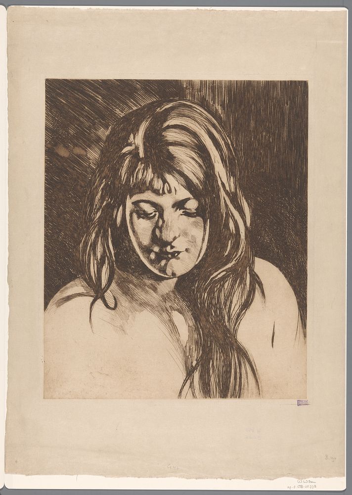 Hoofd van een vrouw met loshangend haar (c. 1919) by Willem Witsen
