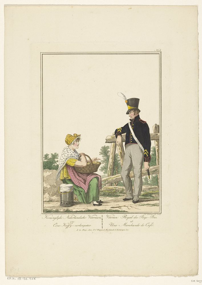 Staande soldaat met zittende koffieverkoopster (1800 - 1841) by Joannes Bemme, Jan Anthonie Langendijk Dzn and François…