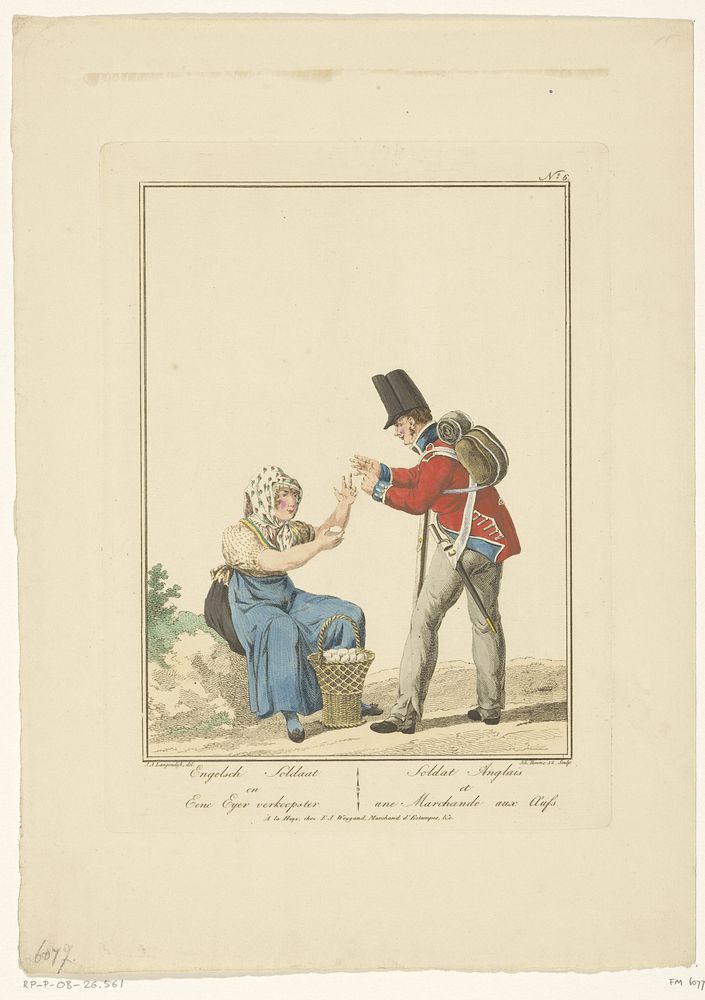 Staande soldaat met zittende eierenverkoopster (1800 - 1841) by Joannes Bemme, Jan Anthonie Langendijk Dzn and François…