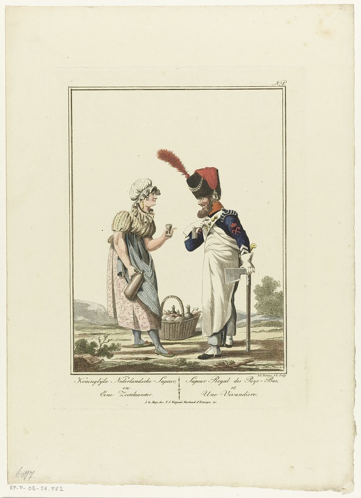 Sappeur bij een zoetelaarster (1800 - 1841) by Joannes Bemme, Jan Anthonie Langendijk Dzn and François Joseph Weygand