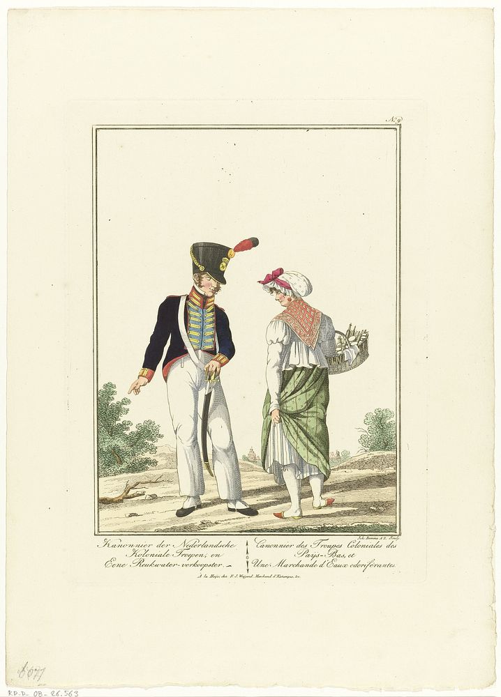 Kanonnier met een reukwaterverkoopster (1800 - 1841) by Joannes Bemme, Jan Anthonie Langendijk Dzn and François Joseph…