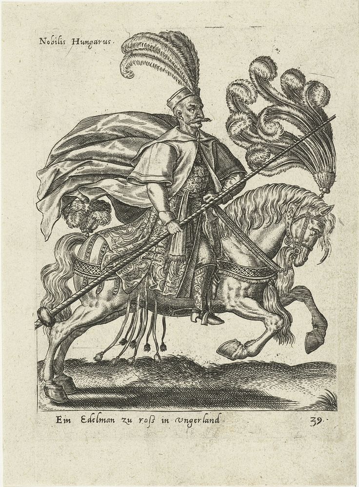 Hongaarse edelman te paard (1577) by Abraham de Bruyn and Caspar Rutz